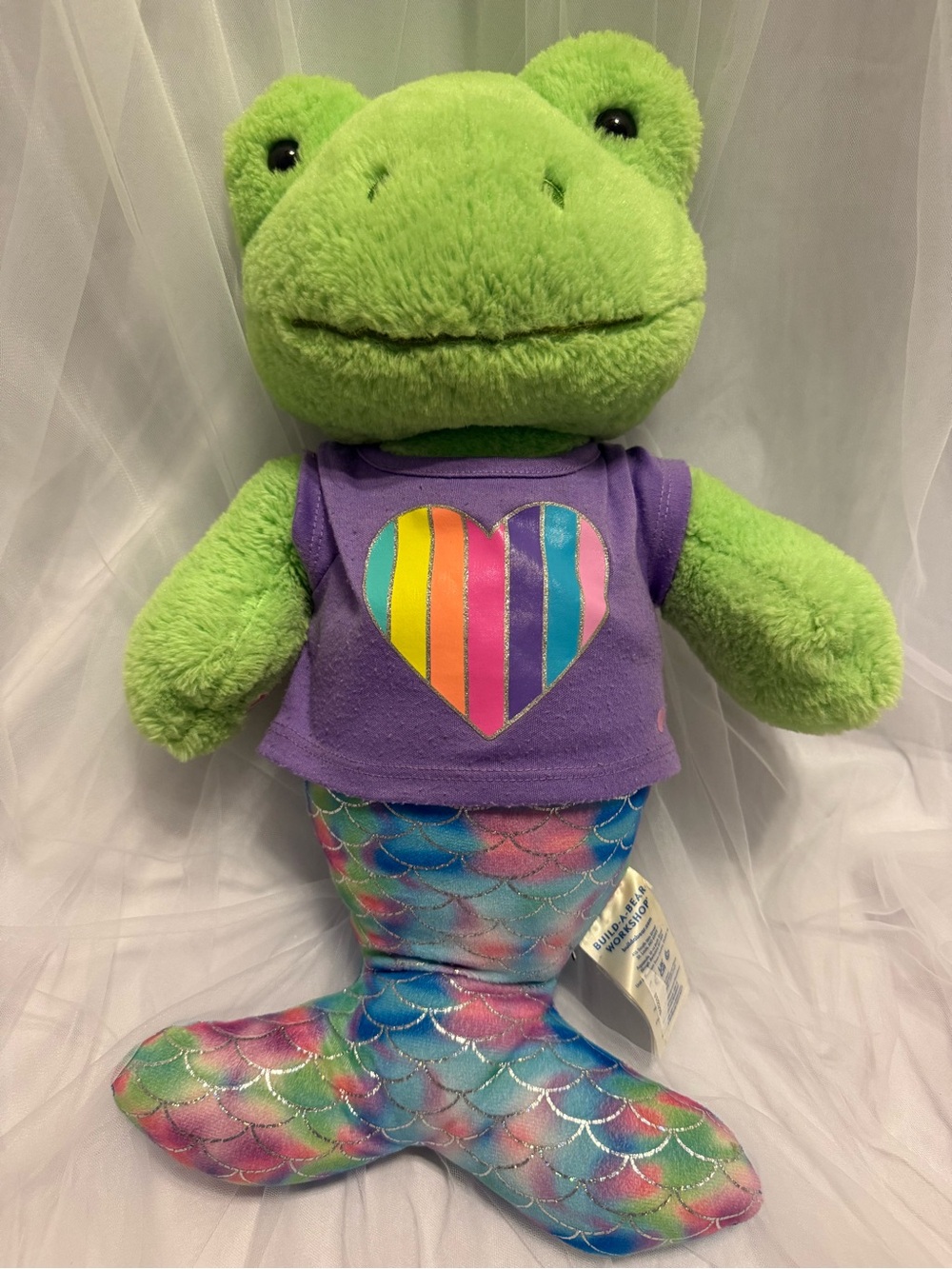 BAB Mer- Frog plush mermaid with Purple Heart BAB Top